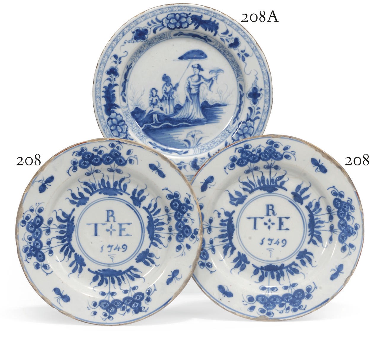 AN ENGLISH DELFT BLUE AND WHITE DATED PLATE