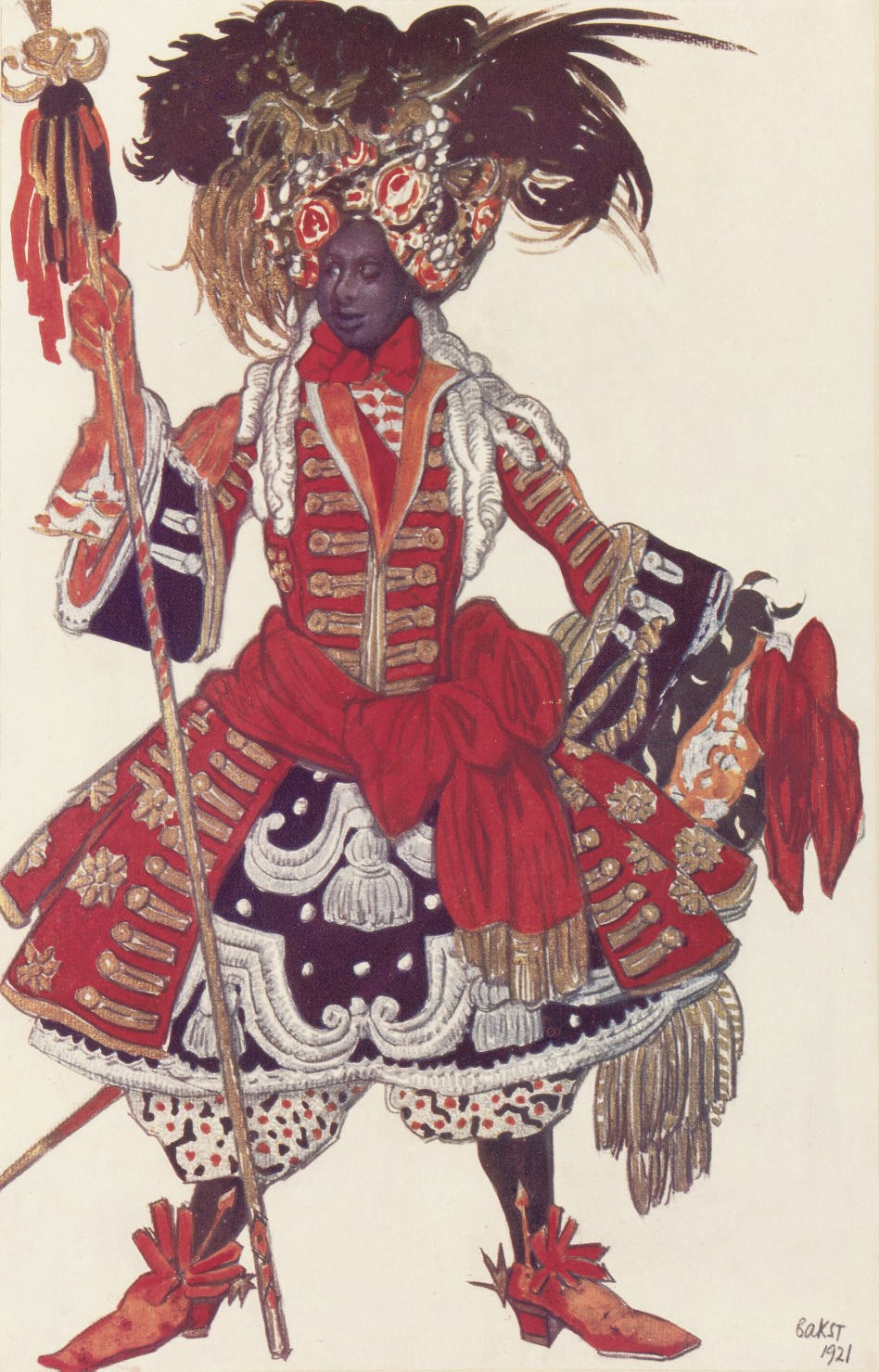 BAKST, Léon (?1866-1924).  L' Oeuvre ... pour la belle au bois dormant. Paris: M. de Brunoff, 1922. 4° (394 x 290mm). Half title, coloured illustration by Bakst laid down on title, full-page portrait of Bakst by Picasso, preface by André Levinson, 54 mounted coloured plates by Léon Bakst. Original tan wrappers. NUMBER 174 OF 500 COPIES SIGNED BY THE ARTIST AND PUBLISHER.