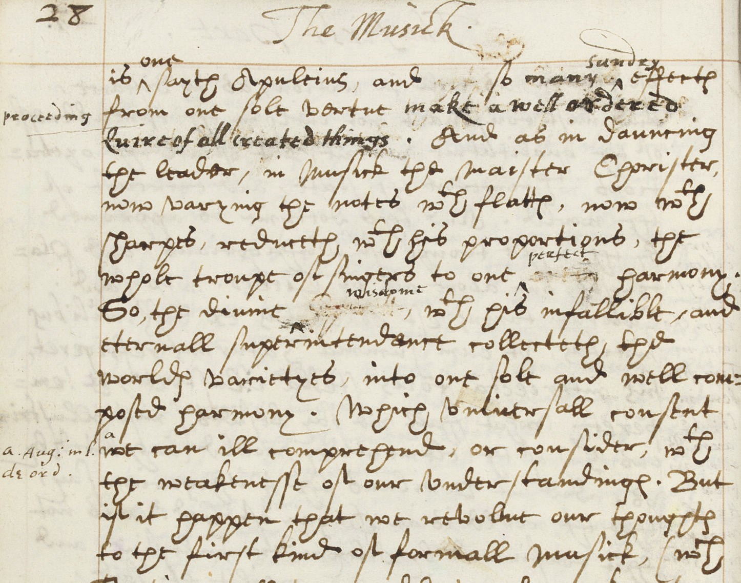 HAWKINS, Sir Thomas (c.1575-1640). Elegant manuscript copy, APPARENTLY REVISED IN AUTOGRAPH of 'The Musick  Sacred Discourses  Upon the seaven words spoken by our Saviour Christ on the Crosse.  Written in Italian by Cavallier Marino and translated into English  By  Sr Thomas Hawkins', the copy in a neat secretary hand between margins ruled in red, hundreds of revisions throughout in another contemporary hand (presumably that of Hawkins), including scratching out of words and phrases, and insertions of substitutes or additions, 86 pages, 4to (205 x 155mm), contemporary sheep (worn, spine split with losses). Provenance: The property of a religious institution.