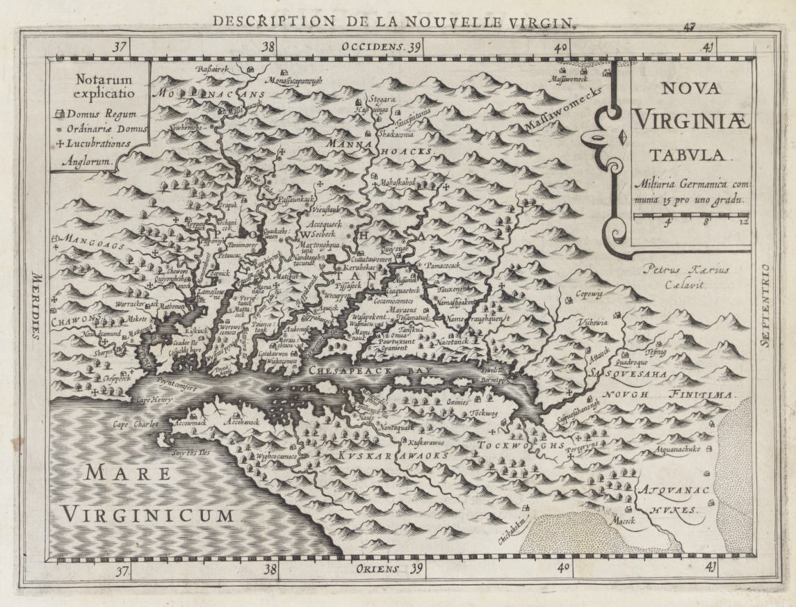 [VIRGINIA]. HONDIUS, Henricus. Nova Virginiae Tabula. [Amsterdam: Mercator, 1633].