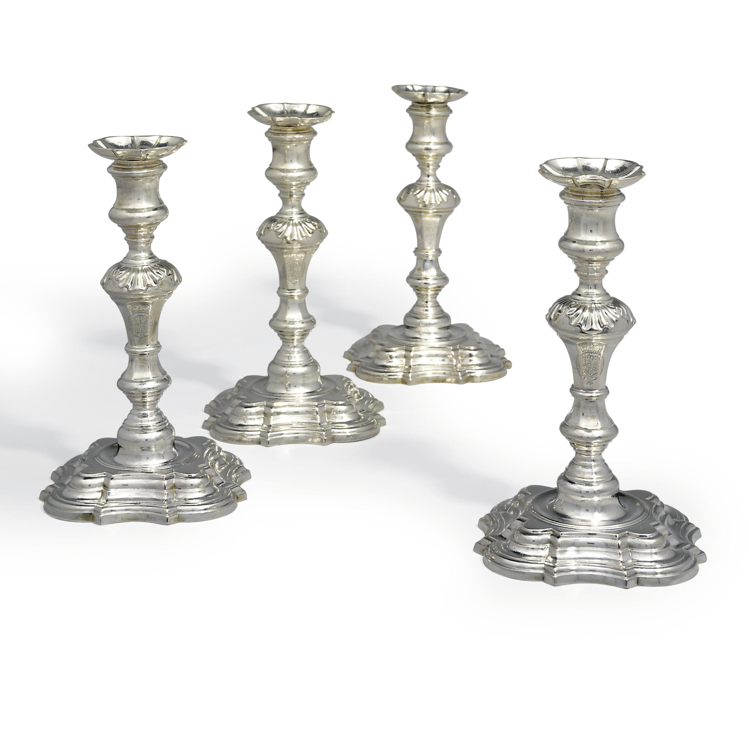 AN IMPORTANT SET OF FOUR GERMAN SILVER ROYAL TABLE-CANDLESTICKS