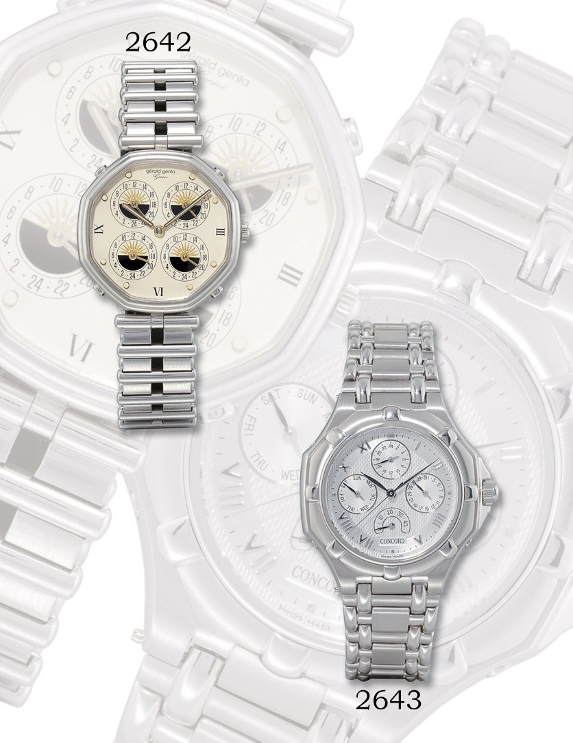 GÉRALD GENTA

STAINLESS STEEL OCTAGONAL FIVE-TIME-ZONE BRACELET WATCH