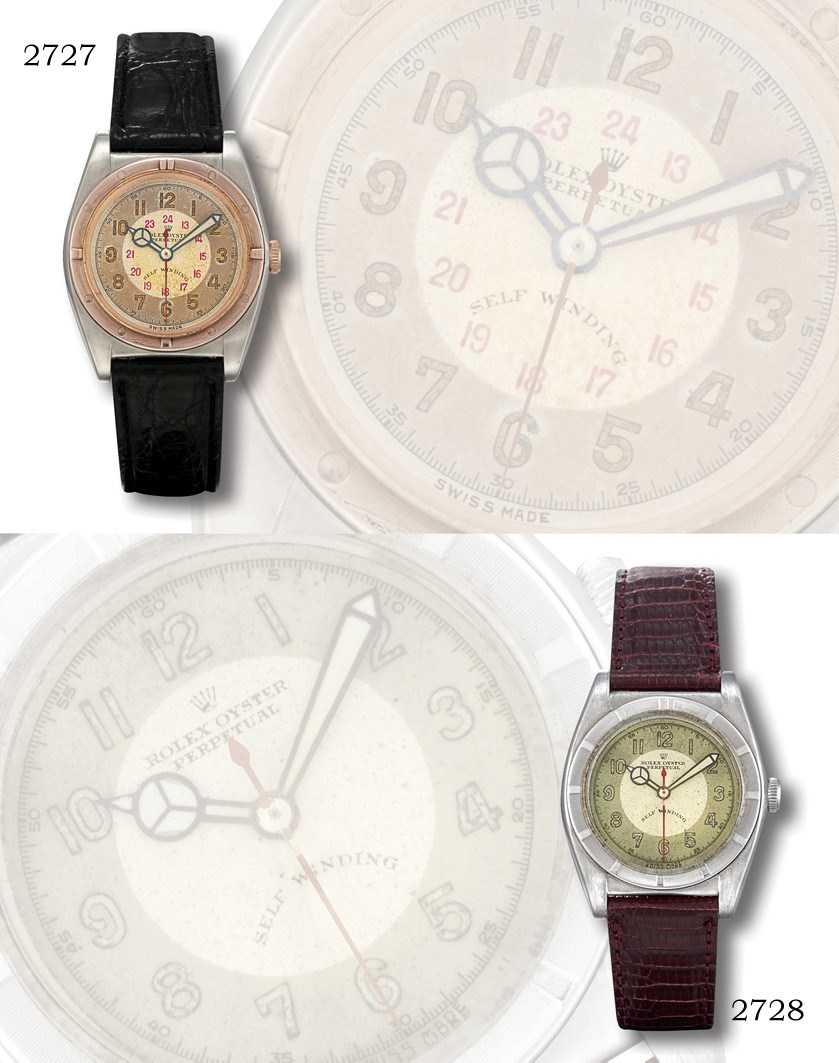 ROLEX, "OYSTER PERPETUAL CHRONOMETER" BUBBLE BACK REF. 3372

STAINLESS STEEL AND PINK GOLD SELF-WINDING WRISTWATCH WITH SWEEP SECONDS