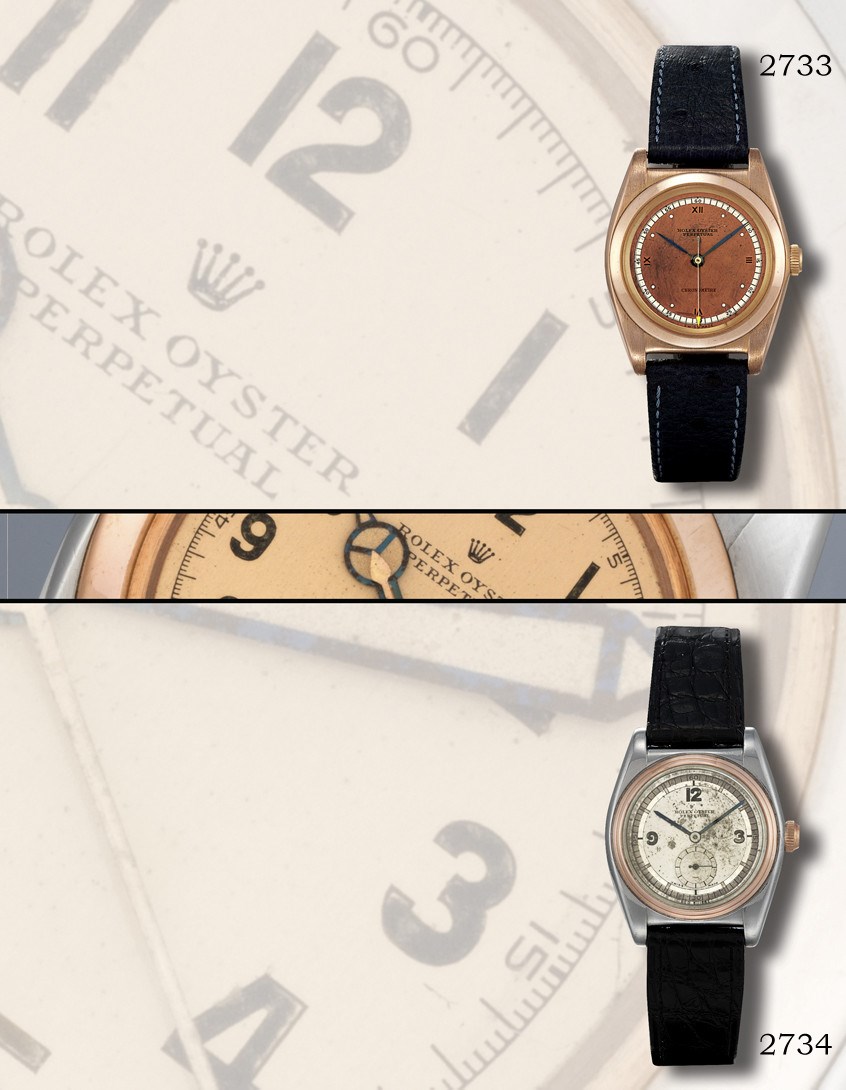 ROLEX, "OYSTER PERPETUAL" BUBBLE BACK

STAINLESS STEEL AND PINK GOLD SELF-WINDING TONNEAU-SHAPED WRISTWATCH WITH SMALL SECONDS