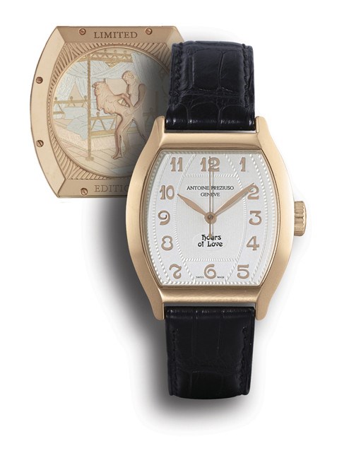 ANTOINE PREZIUSO, "HOURS OF LOVE"

18K PINK GOLD MANUAL-WINDING TONNEAU-SHAPED WRISTWATCH WITH SWEEP SECONDS AND CONCEALED EROTIC AUTOMATON, LIMITED EDITION OF 30 PIECES