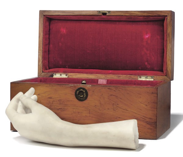 A VICTORIAN CARVED WHITE MARBLE HAND