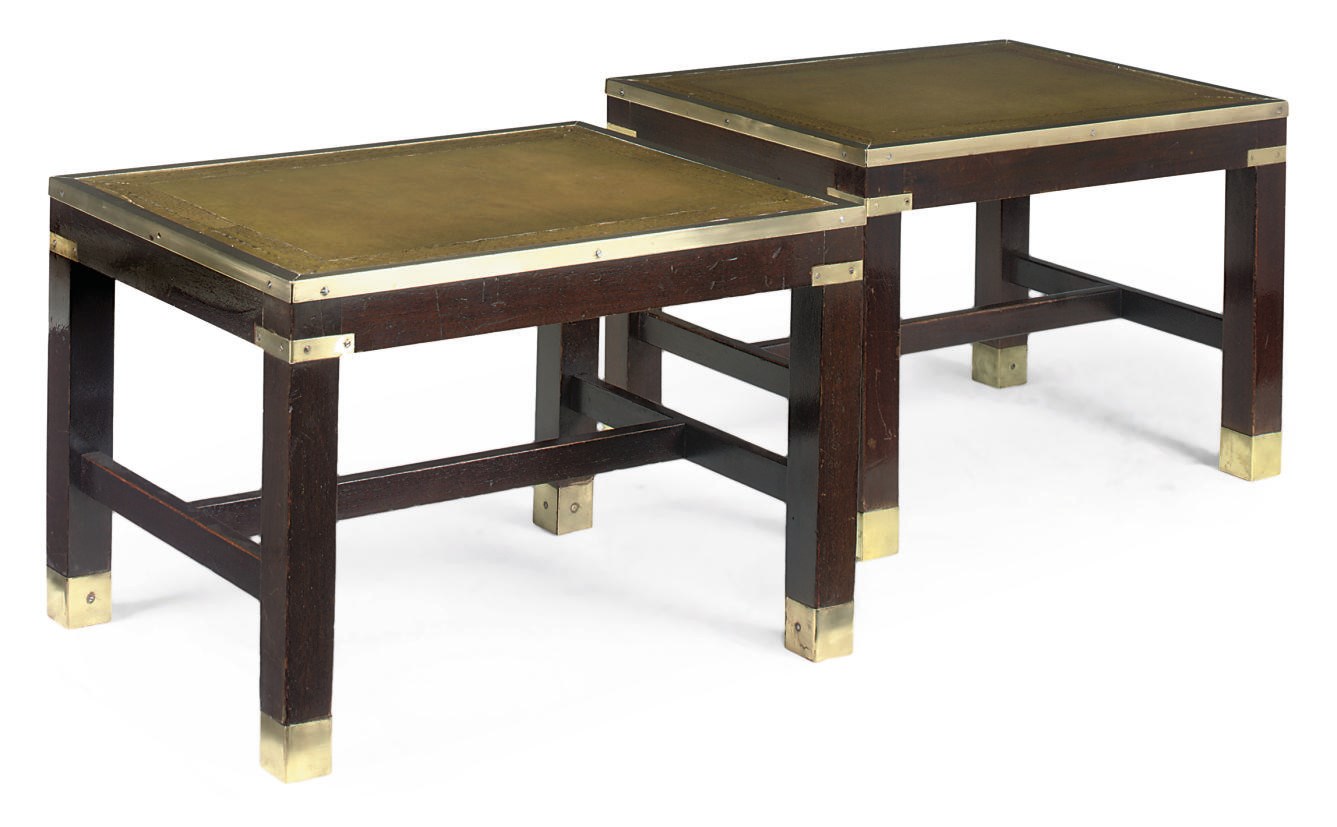 A PAIR OF BRASS MOUNTED MAHOGANY LOW TABLES