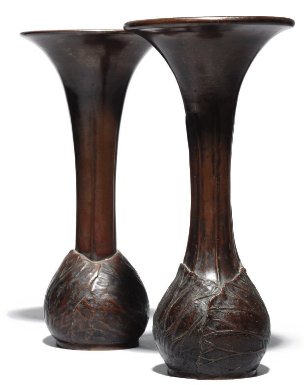 Two Similar Japanese bronze vases