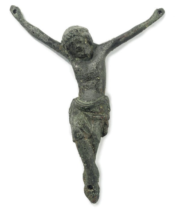 AN ENGLISH BRONZE CRUCIFIX FIGURE