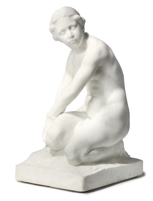A FRENCH WHITE MARBLE FIGURE OF A SLAVE GIRL