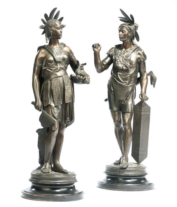 A PAIR OF FRENCH SPELTER FIGURES OF NATIVE AMERICANS
