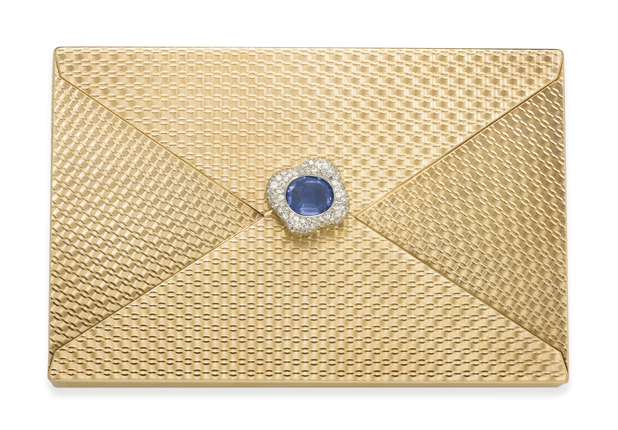 A GOLD, SAPPHIRE AND DIAMOND VANITY CASE, BY CARTIER