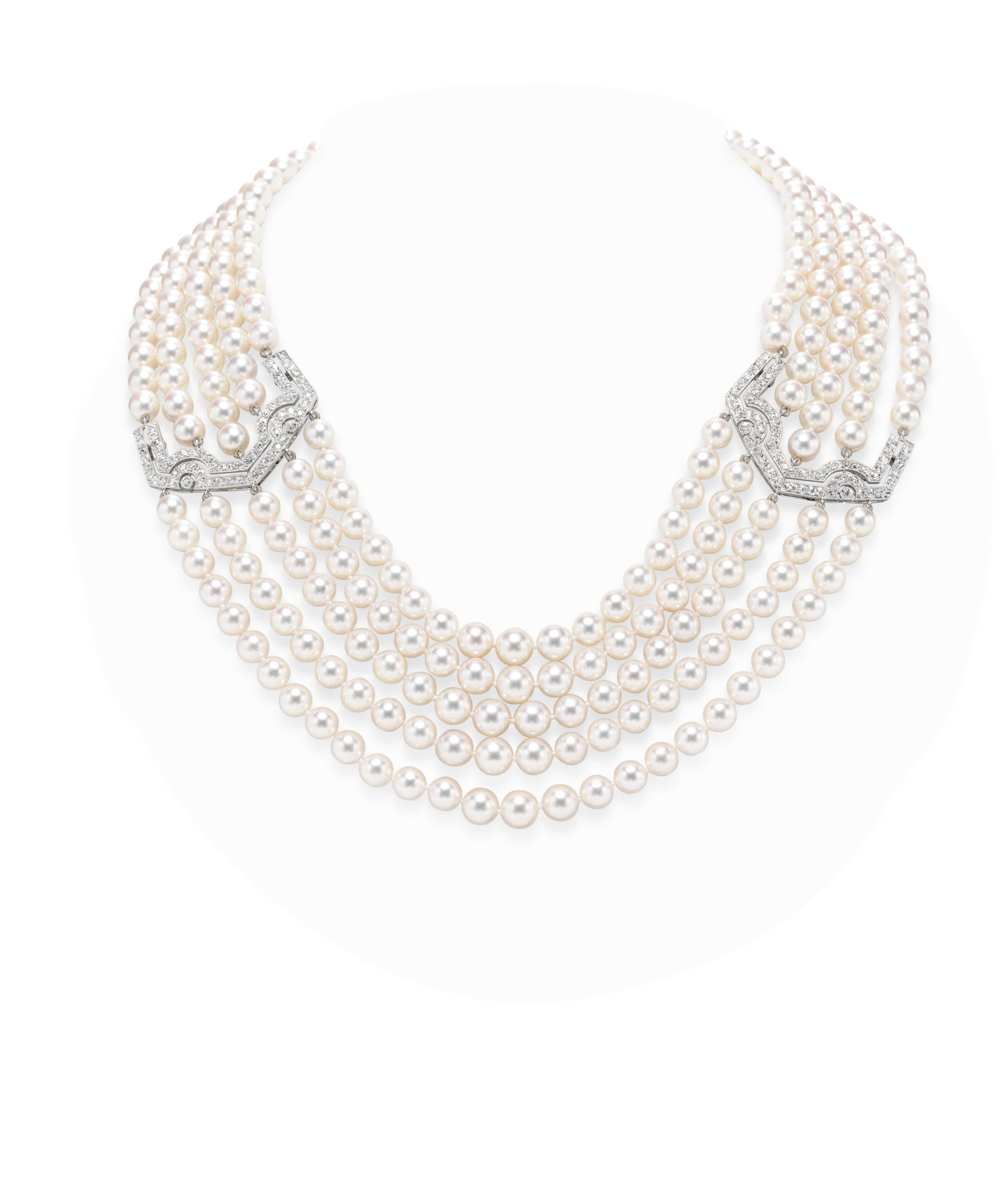 A CULTURED PEARL AND DIAMOND NECKLACE