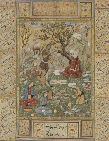 A PAIR OF SAFAVID STYLE MINIATURES WITH ASSOCIATED BORDERS, IRAN, 19TH CENTURY