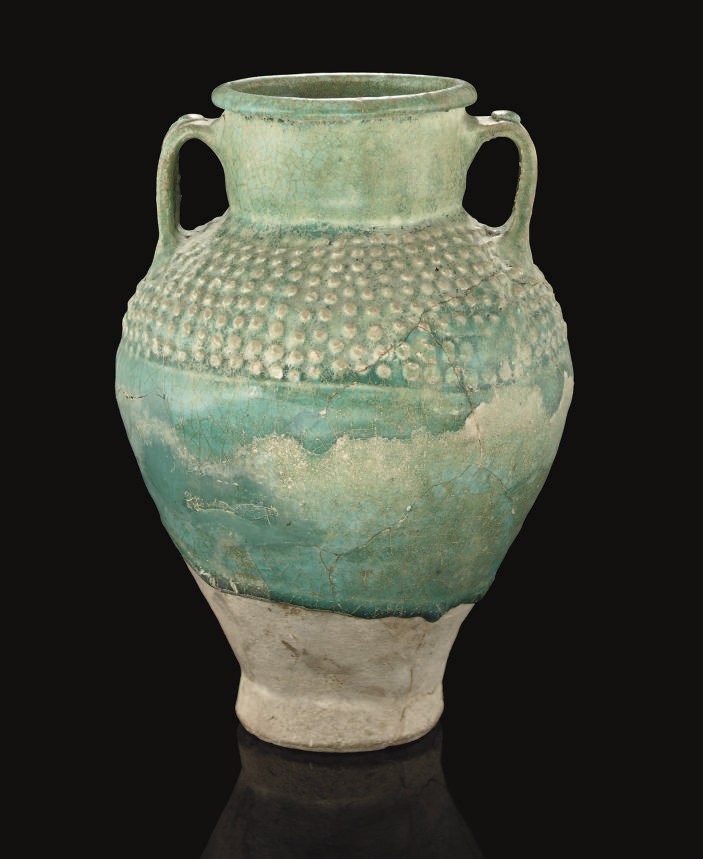 A KASHAN TURQUOISE GLAZED STORAGE JAR, IRAN, 12TH CENTURY