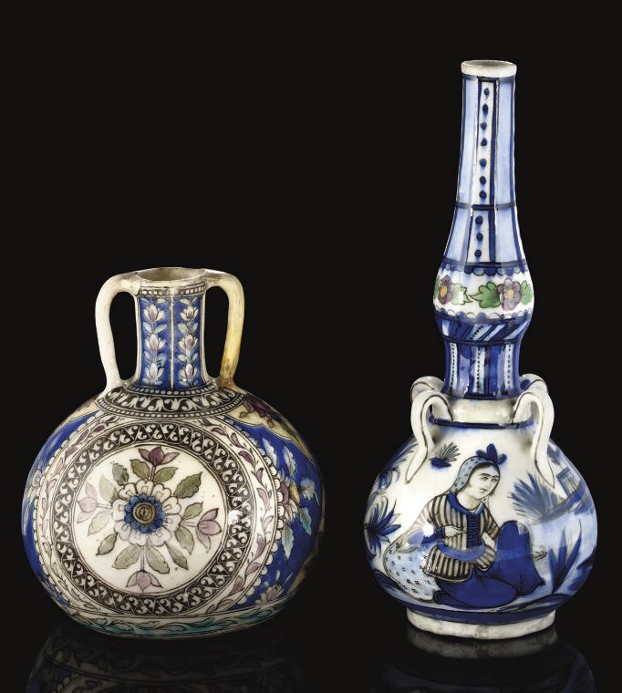 TWO QAJAR POLYCHROME VASES, LATE 19TH CENTURY