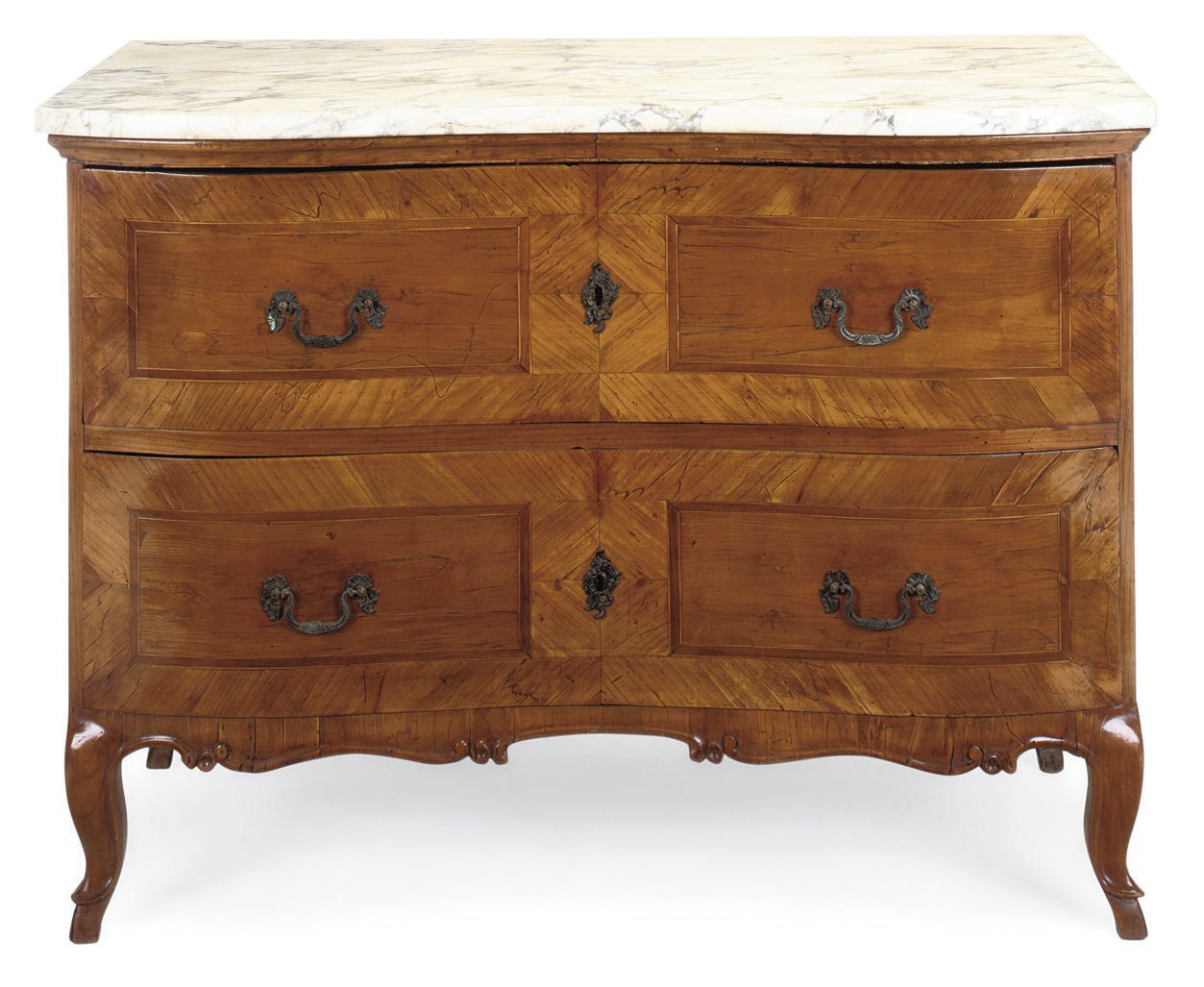 A SOUTH GERMAN CHERRYWOOD INLAID COMMODE