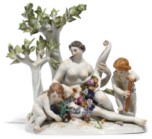 A MEISSEN GROUP EMBLEMATIC OF EARTH FROM A SET OF THE ELEMENTS