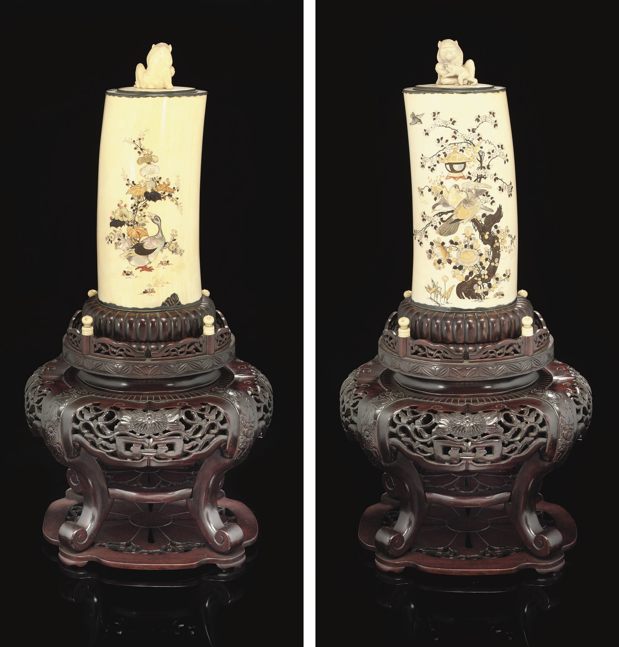 A Shibayama Inlaid Ivory Tusk Vase and Cover, Signed Masahisa, Meiji Period (1868-1912)