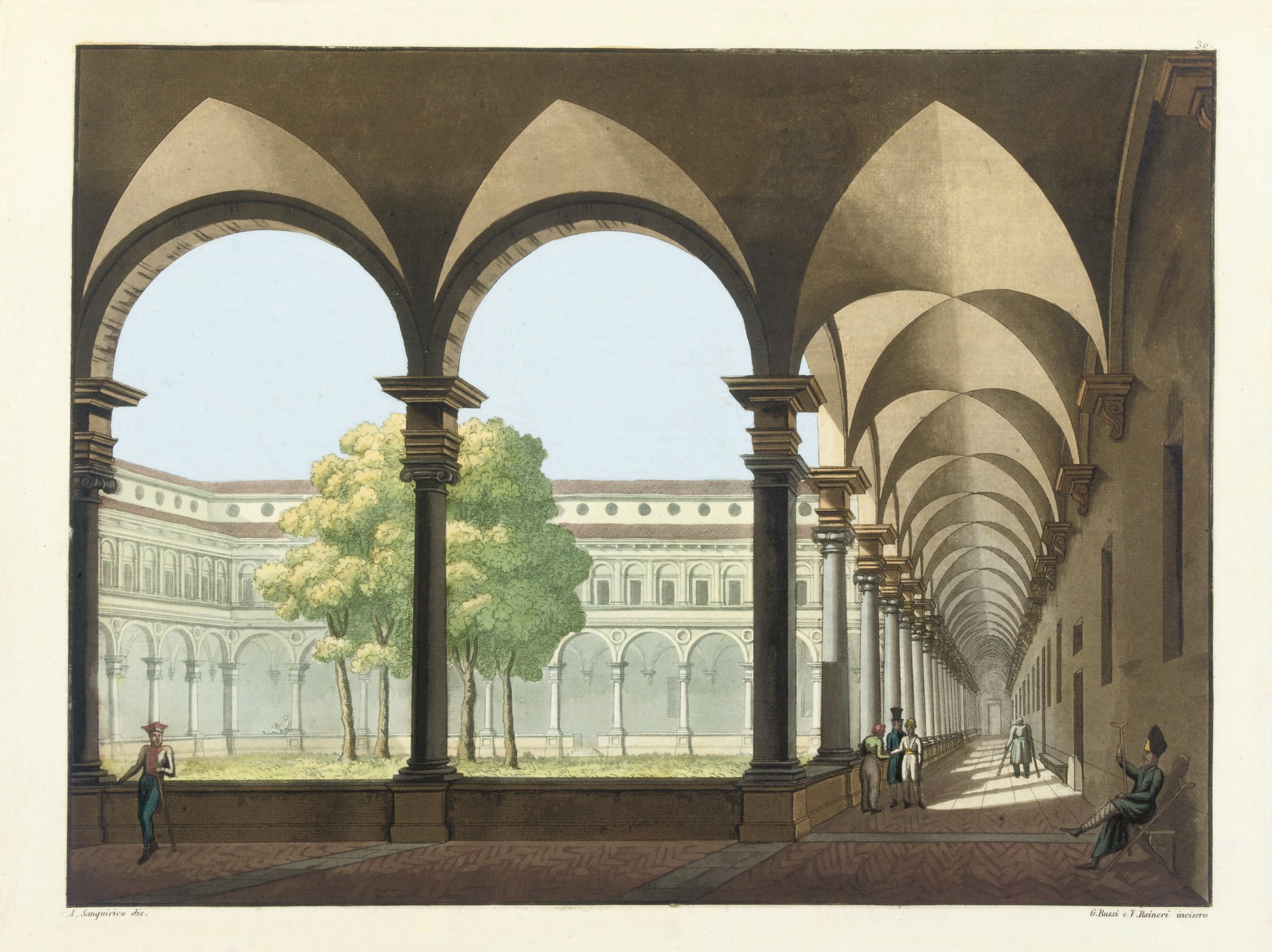 FERRARIO, Giulio (1767-1847). Monumenti sacri e profani dell'imperiale e reale basilica di Sant'Ambrogio in Milano. Milan: tipografia dell'autore, 1824. 2° (387 x 270mm). Hand-coloured engraved title-vignette, engraved plan and 31 engraved plates, some tinted, mostly hand-coloured, some with aquatint (occasional unimportant spotting). A GOOD COPY in contemporary marbled boards with red lettering-piece on spine, uncut.