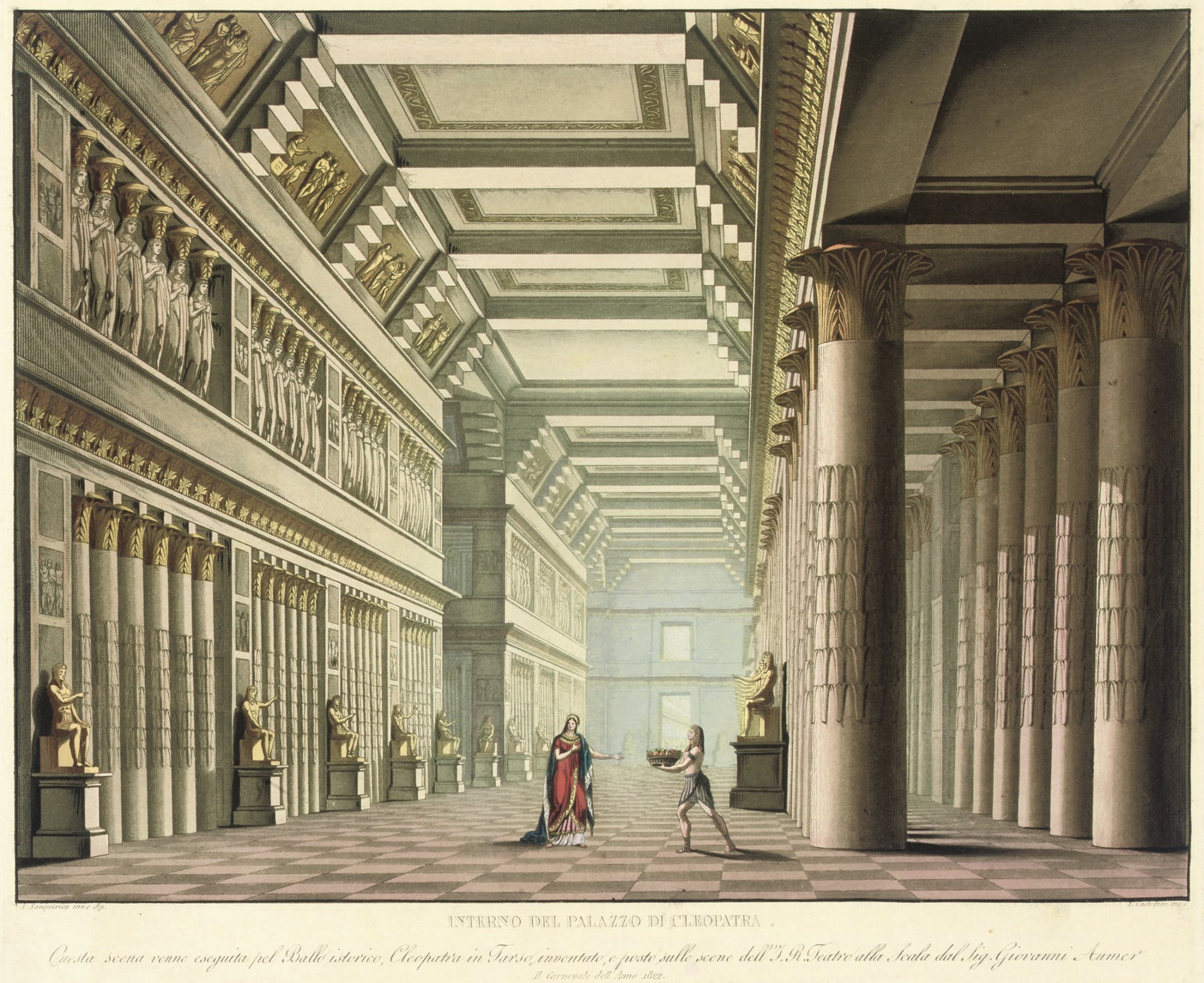 SANQUIRICO, Alessandro. Scene teatrali. Milan: Antonio Bossi, 1875. Oblong 2° (364 x 529mm). Engraved title and 49 (only ?) aquatint plates (some foxing throughout). Original pictorial board portfolio with ties, contained in a larger portfolio.