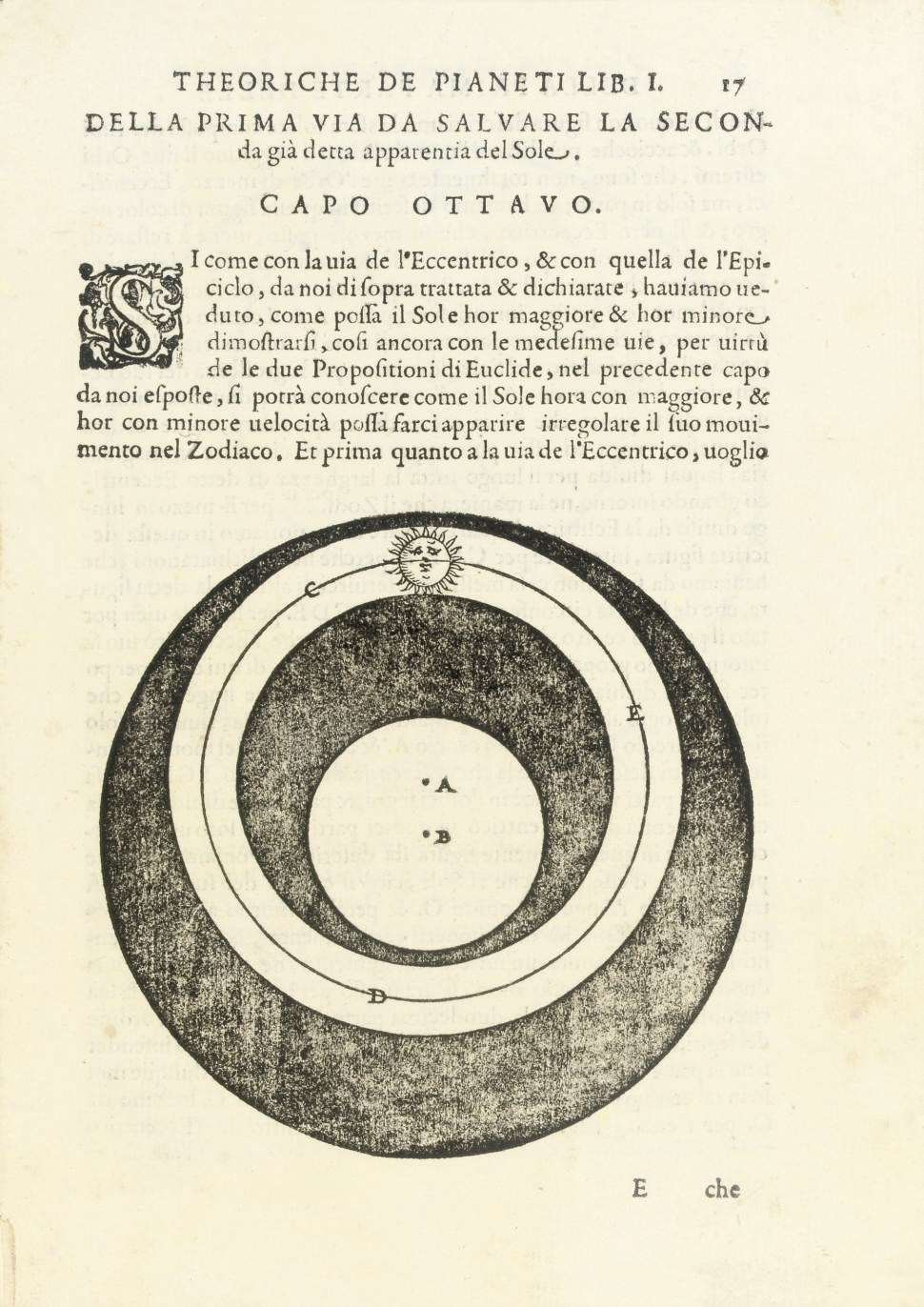 PICCOLOMINI, Alessandro (1508-78).  La prima parte delle theoriche overo speculationi de i pianeti [all published]. Venice: Giovanni Varisco & Paganino Paganini, [1588]. Small 4° (195 x 140mm). Woodcut printer's device on title and final blank, diagrams and initials (occasional light thumb-soiling, small red mark in each corner of colophon leaf). Old boards (stitching weak, new front endpaper, lightly soiled).