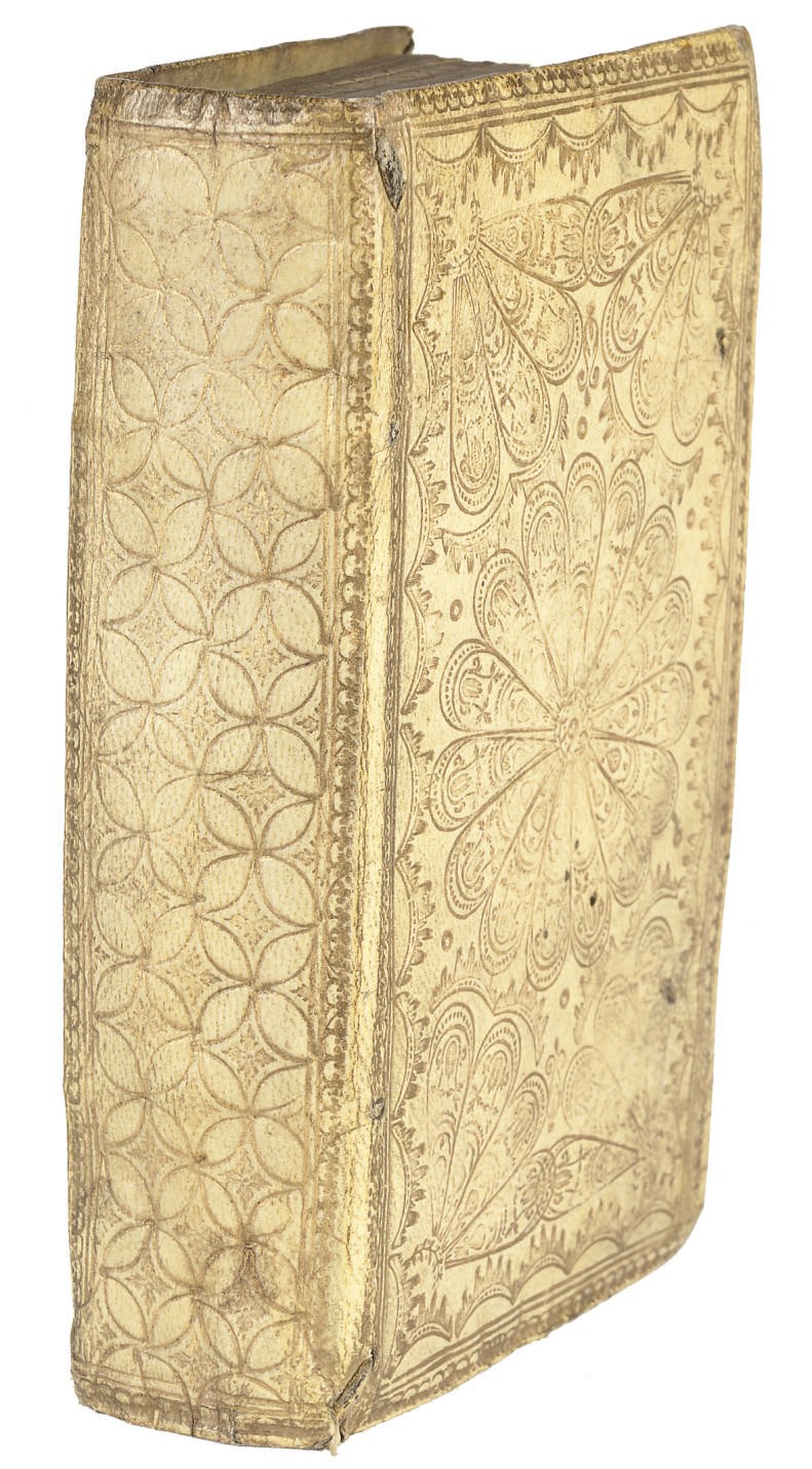 VALDIVIELSO, Joseph de.  S. Giuseppe.  Poema, translated by Giacinto Faggi. Milan: Appresso Ludovico Monza, 1651 [date on imprimatur leaf]. 12° (144 x 87mm). Half title, engraved figural title, imprimatur leaf at end (occasional very light spotting). Contemporary Italian, probably Milanese, vellum elaborately decorated in gilt with fan and rosette designs to the covers and a clover-leaf tessellation to the spine, gauffered edges (a few small puncture holes, a little rubbed), modern cloth book box. Provenance: illegible early signature and faint red stamp on half title -- ?"Tarchini" (signature on front free endpaper) -- modern presentation inscription on front pastedown.