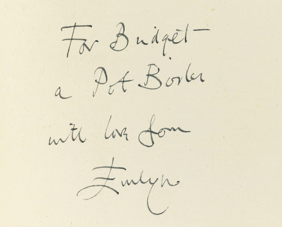 WAUGH, Evelyn (1903-66).  A Tourist in Africa. London: Chapman & Hall, 1960. 8°. Half title, half tone illustrations. Original blue cloth, spine lettered in gilt, dust-jacket (very light staining to the upper edge of the upper board, jacket lightly spotted and stained). FIRST EDITION, PRESENTATION COPY, the front free endpaper inscribed, "For Bridget, a Pot Boiler, with love from Evelyn."