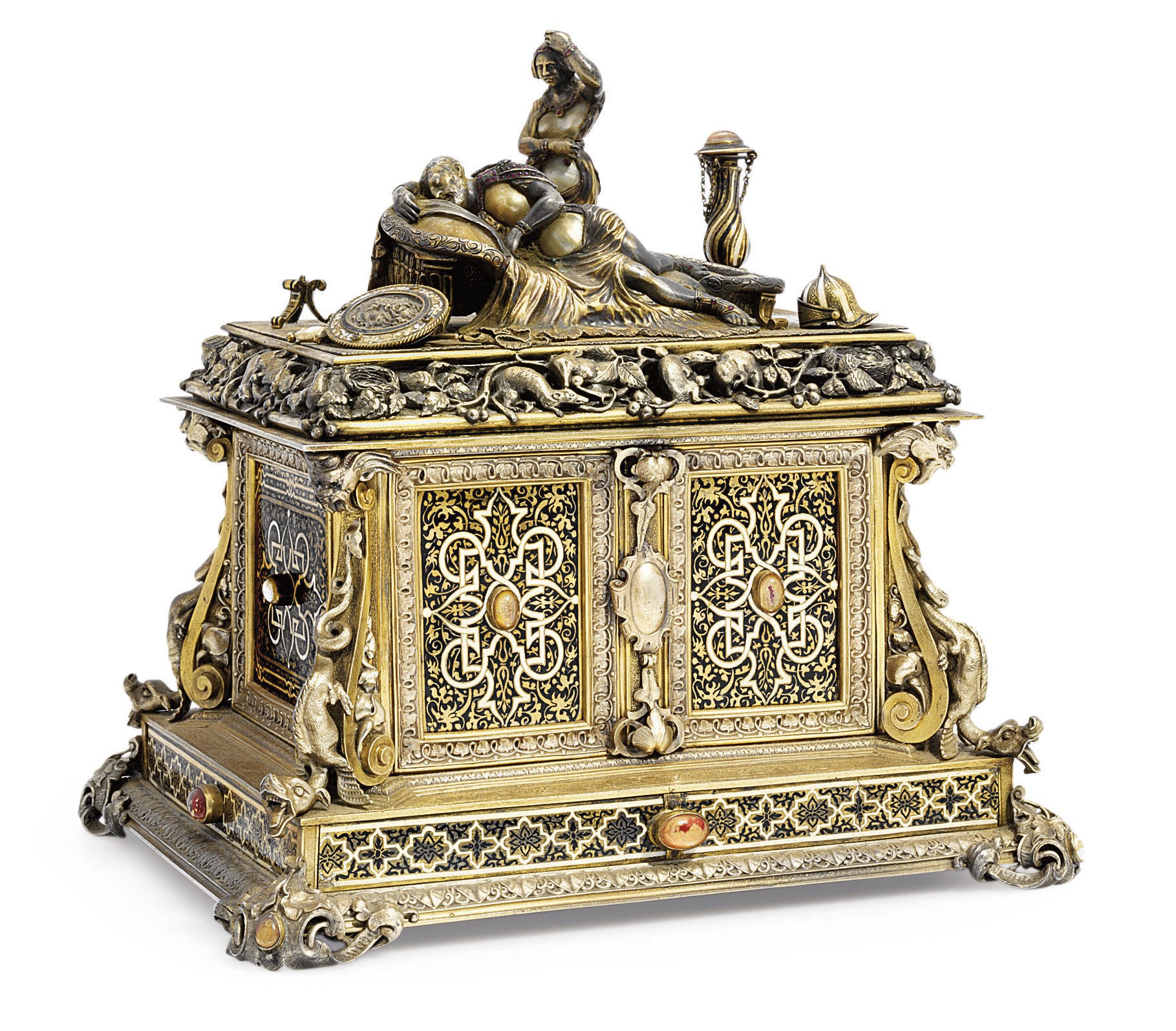 AN AUSTRIAN SILVER-GILT METAL, SILVER AND ENAMELLED JEWEL CASKET