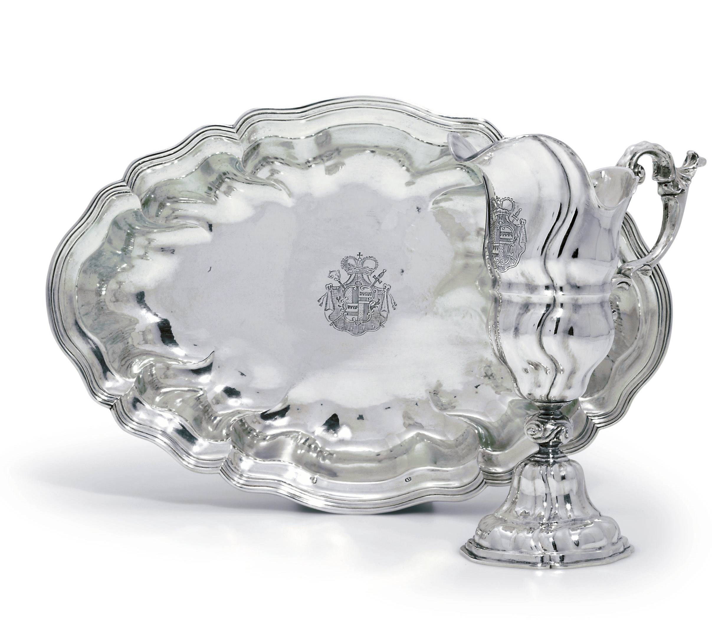 A GERMAN SILVER EWER AND BASIN