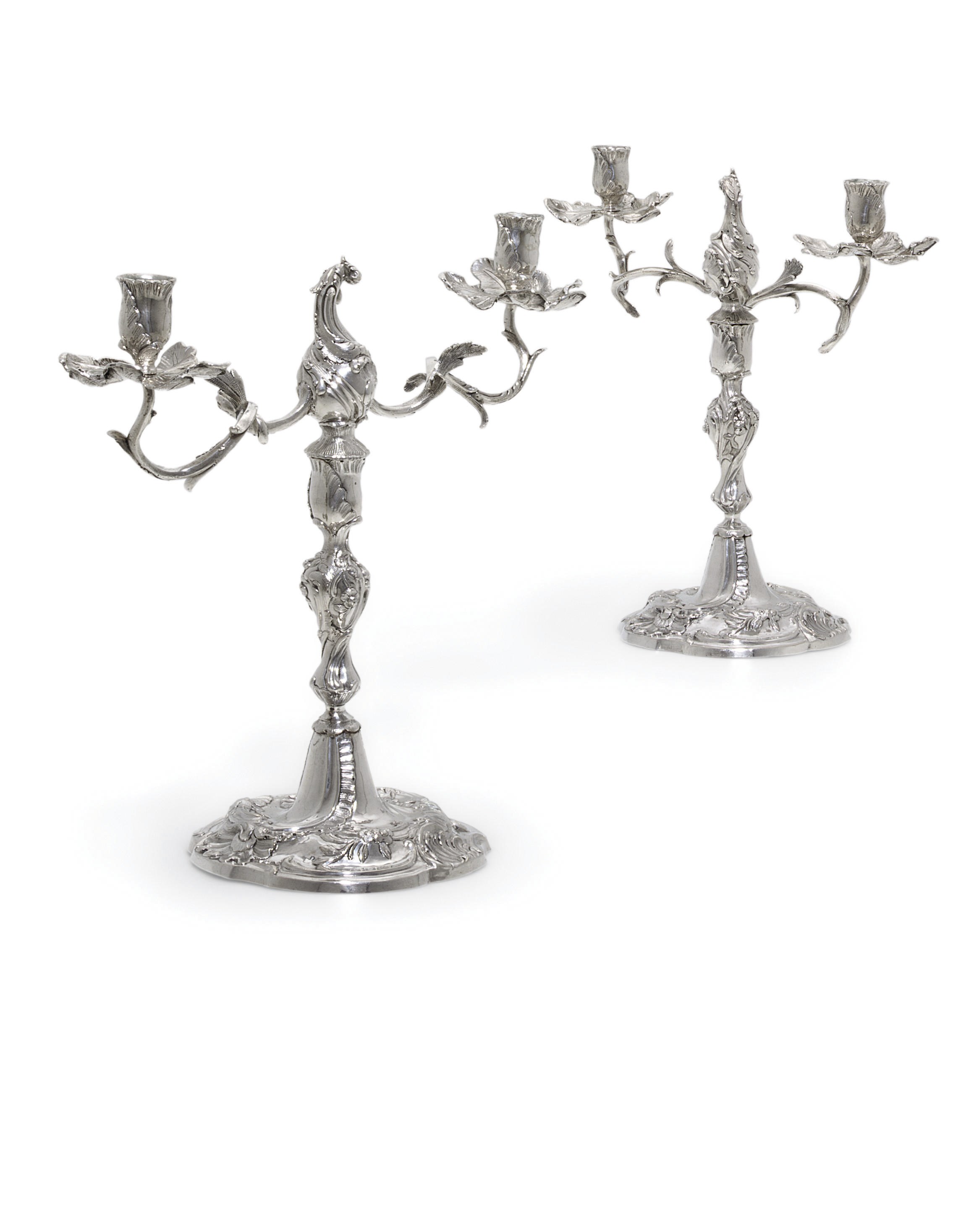 A PAIR OF GERMAN SILVER TWO-LIGHT CANDLEABRA