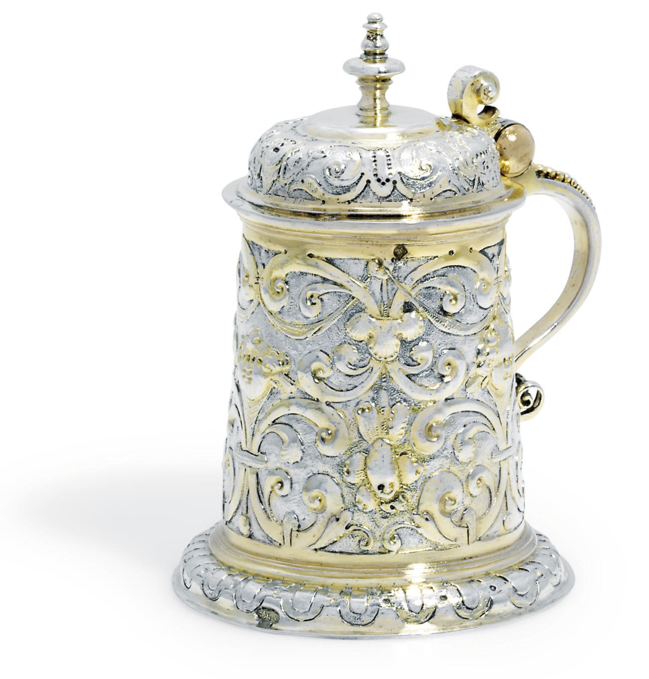 A GERMAN PARCEL-GILT SILVER LADY'S TANKARD