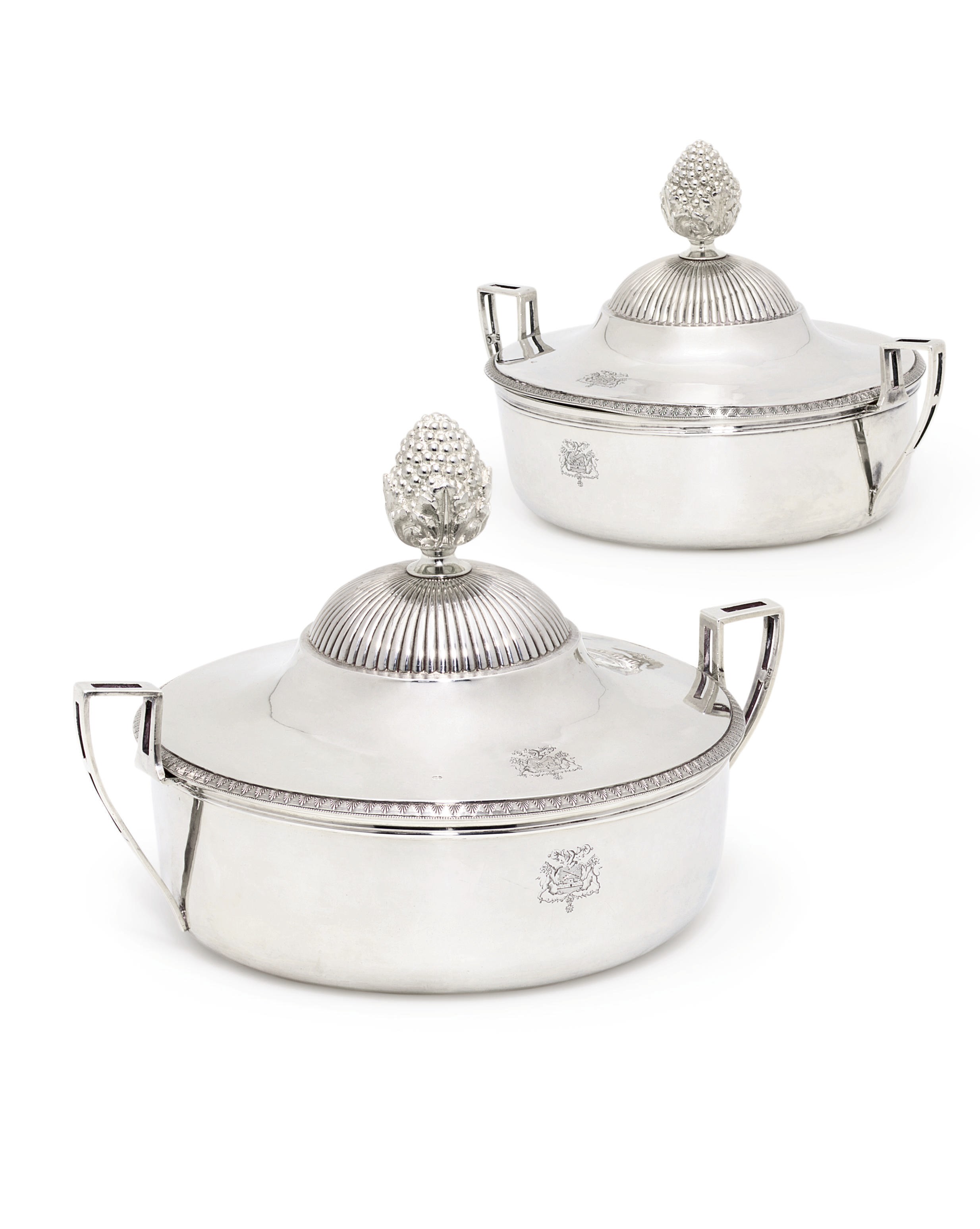 A PAIR OF FRENCH SILVER VEGETABLE DISHES AND COVERS