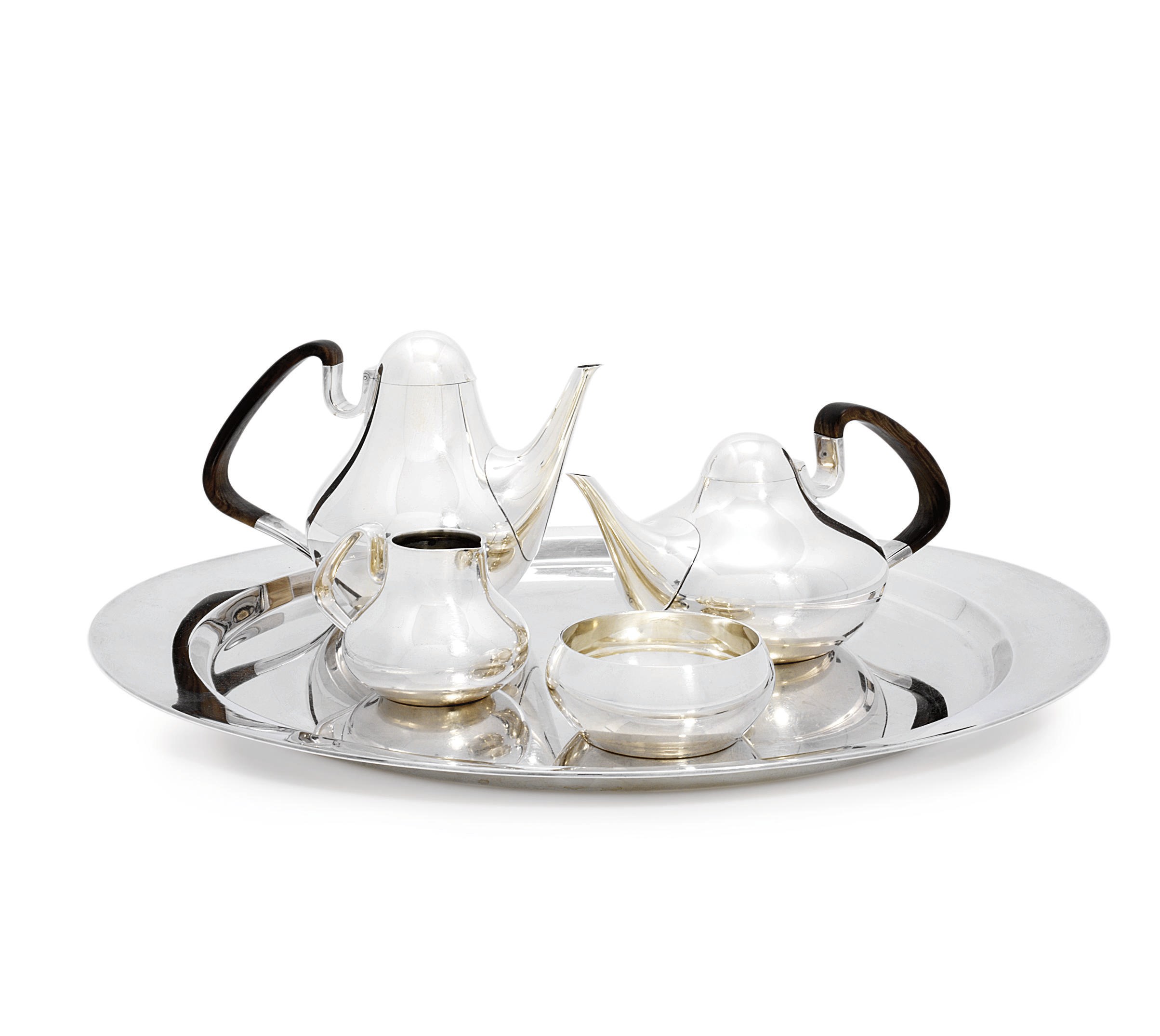 A DANISH SILVER TEA AND COFFEE-SERVICE WITH A TRAY EN SUITE