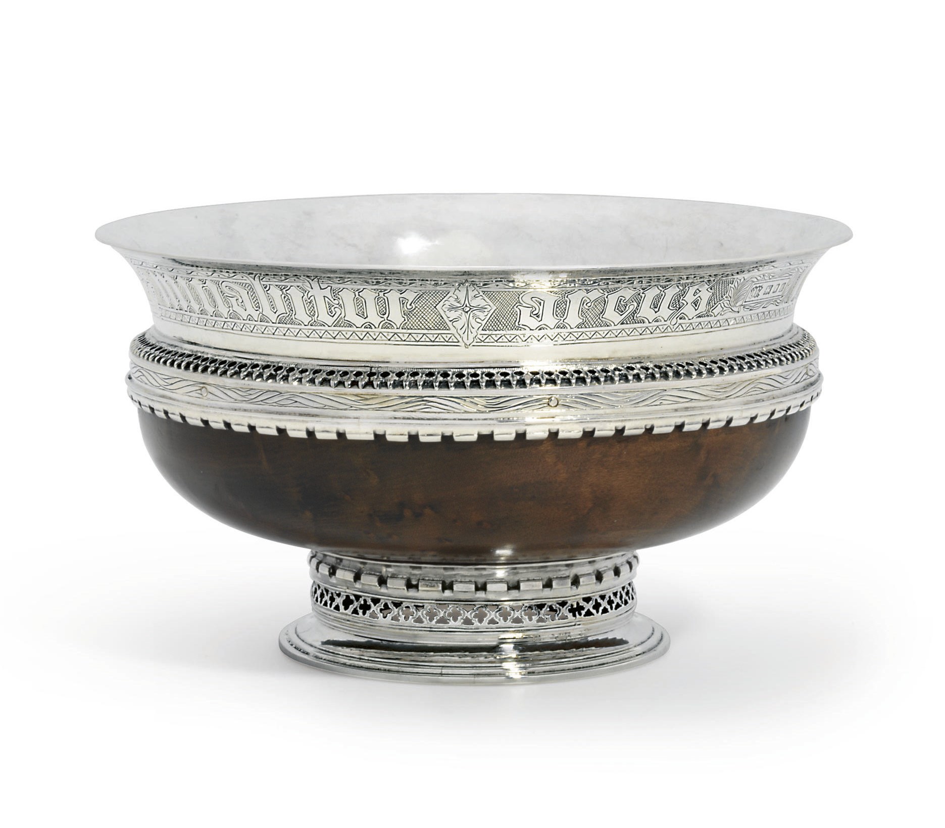 A GEORGE V SILVER-MOUNTED WOOD MAZER-BOWL
