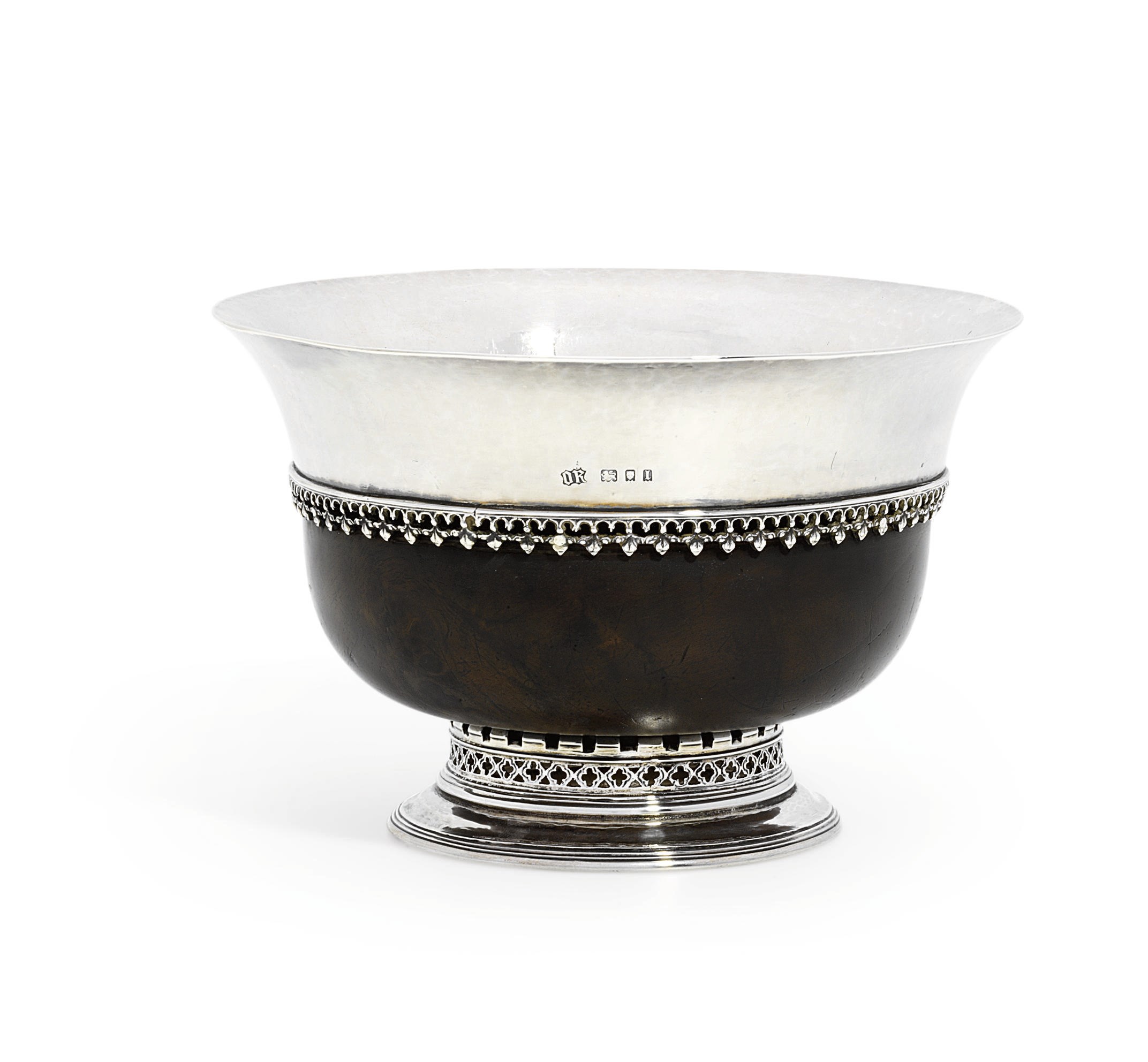 A GEORGE V SILVER-MOUNTED WOOD MAZER-BOWL