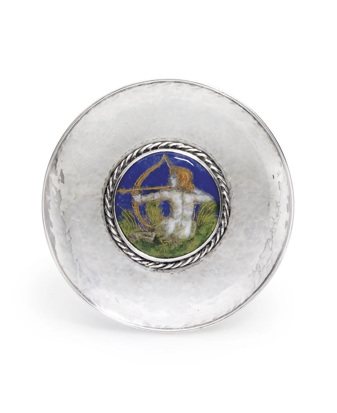 A GEORGE V SILVER AND ENAMEL DISH