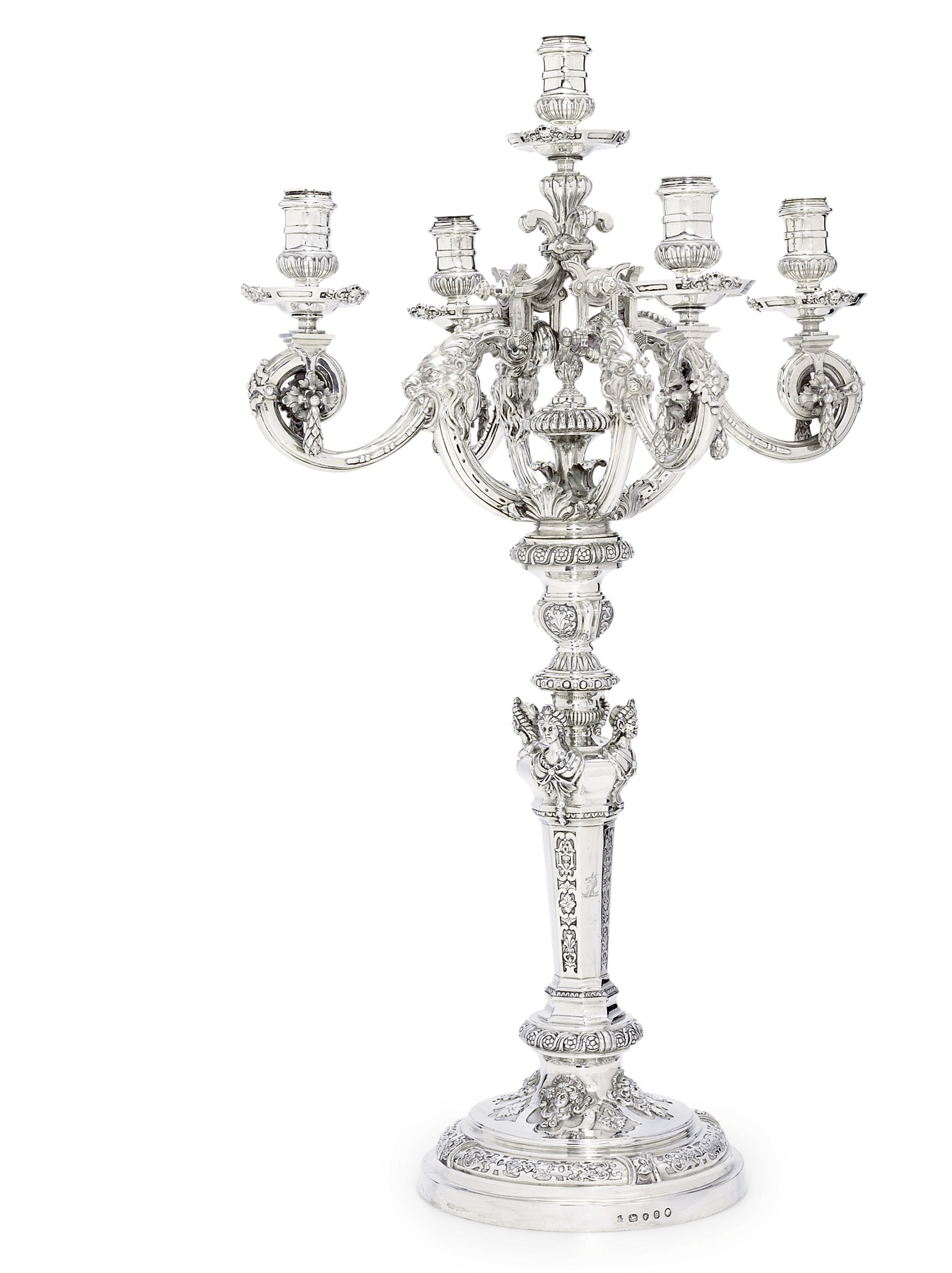 A VICTORIAN SILVER FIVE-LIGHT CANDLEABRUM