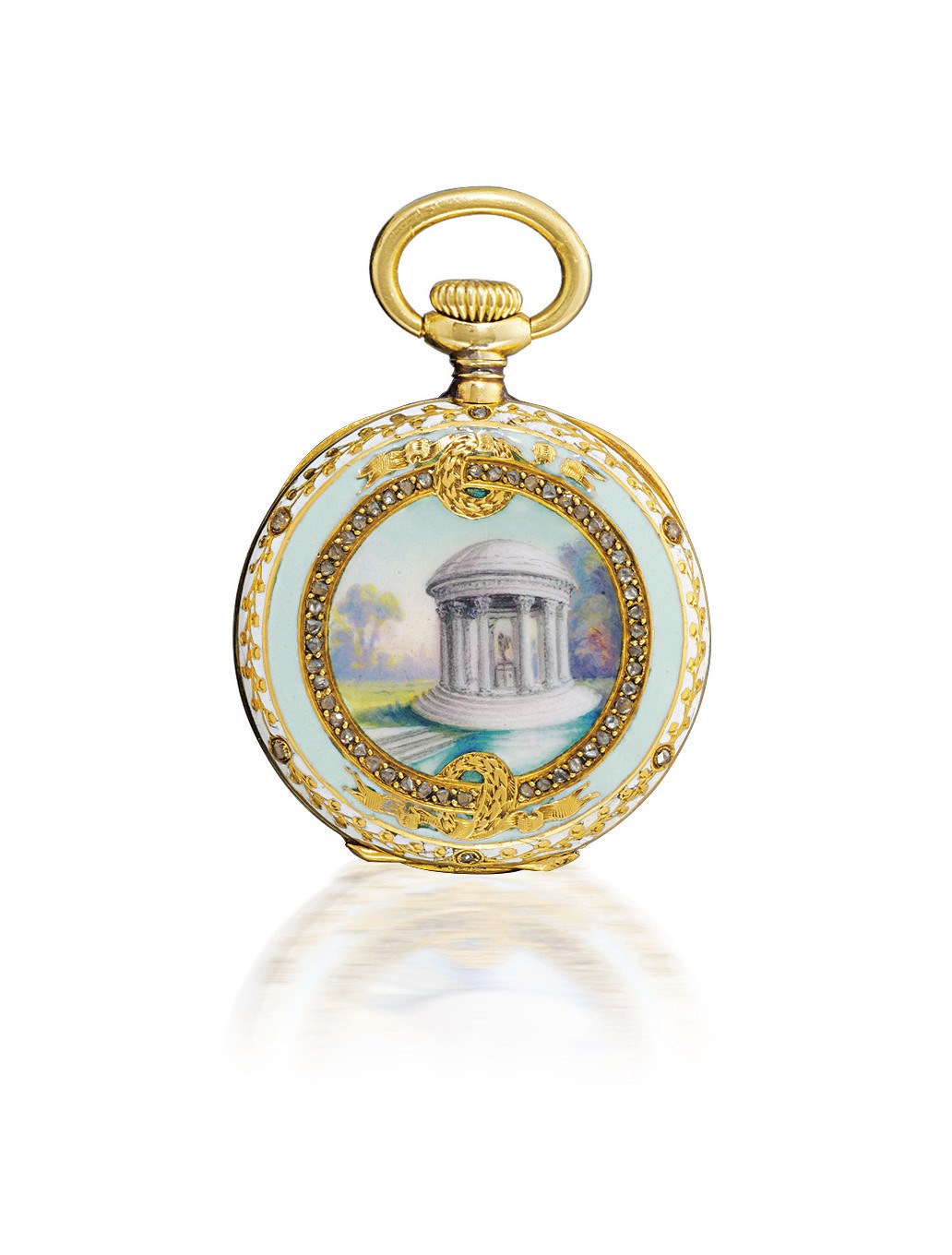 PATEK PHILIPPE, PAVILLON D'AMOUR

GOLD, ENAMEL AND DIAMOND-SET OPENFACE KEYLESS LEVER PENDANT WATCH