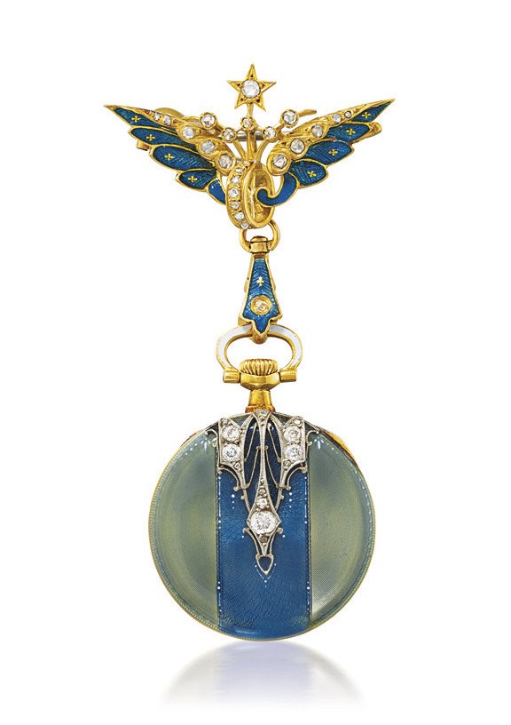 PATEK PHILIPPE

PLATINUM, GOLD, ENAMEL AND DIAMOND-SET OPENFACE KEYLESS LEVER FOB WATCH
