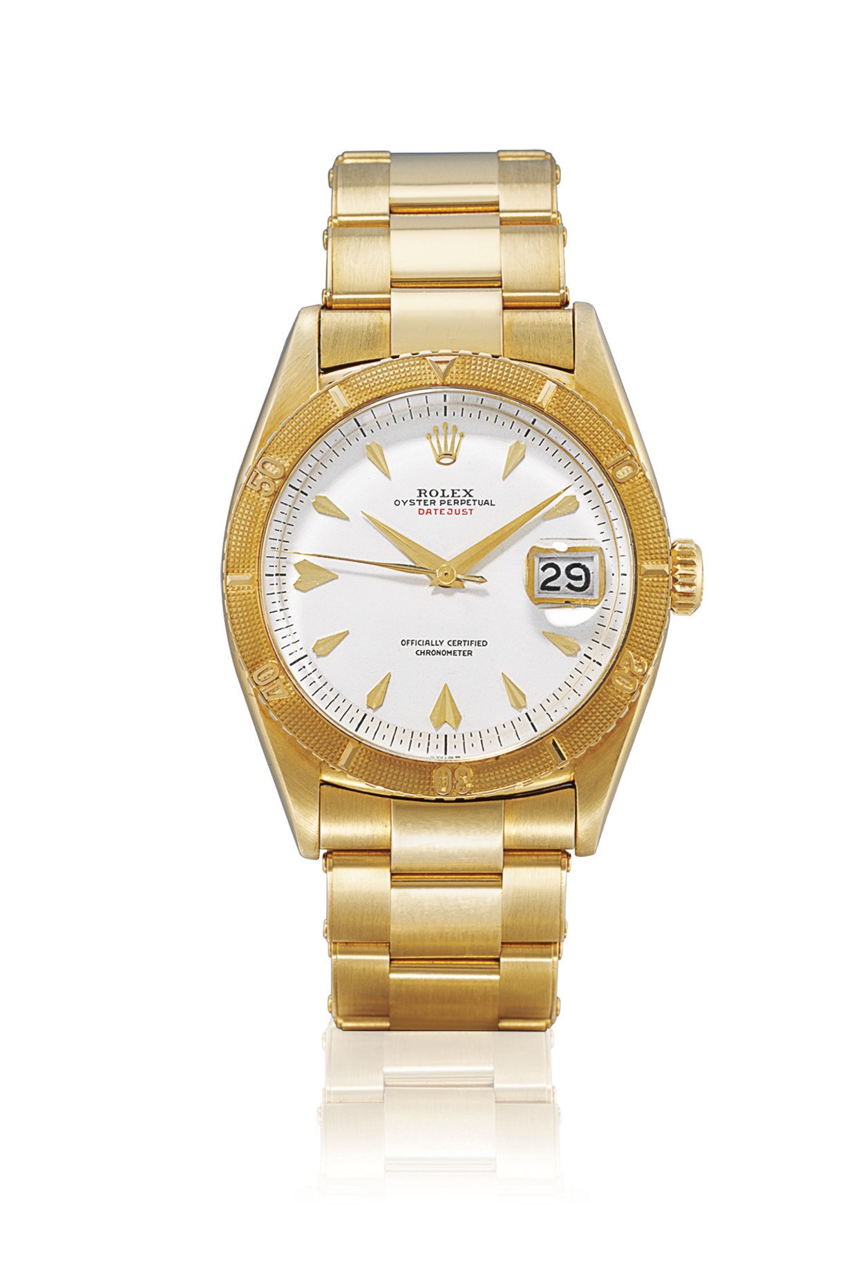 ROLEX, "DATEJUST" REF. 6309 THUNDERBIRD

GOLD AUTOMATIC BRACELET WATCH WITH DATE DISPLAY