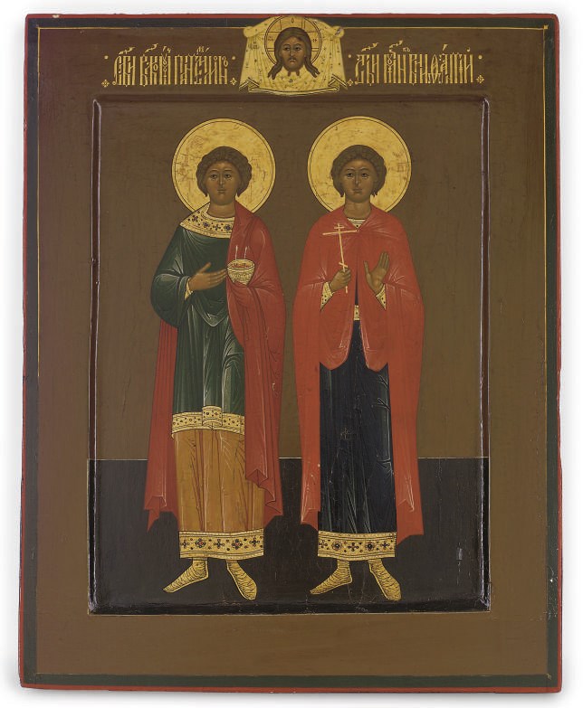 ST. PANTELEIMON AND ST. BONIFACE WITH THE MANDYLION