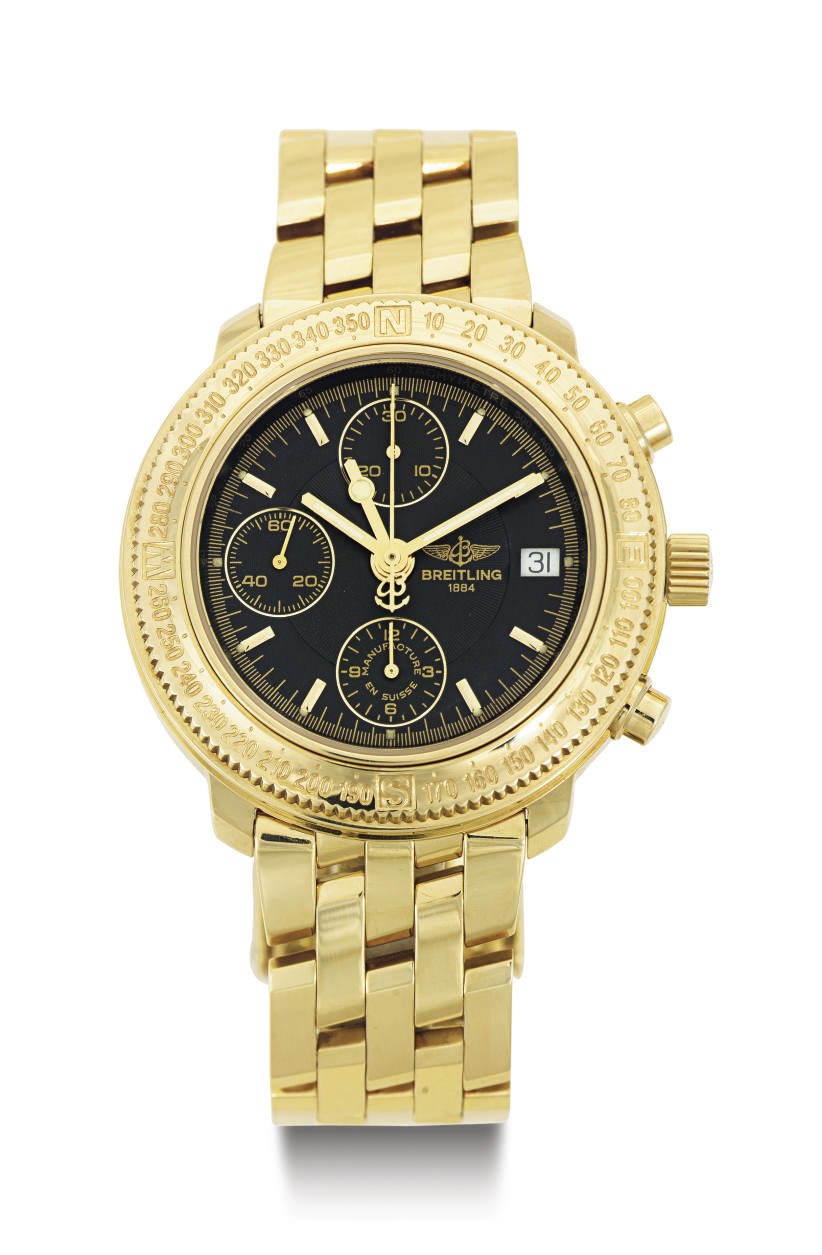 BREITLING. AN 18K GOLD AUTOMATIC CHRONOGRAPH WRISTWATCH WITH DATE