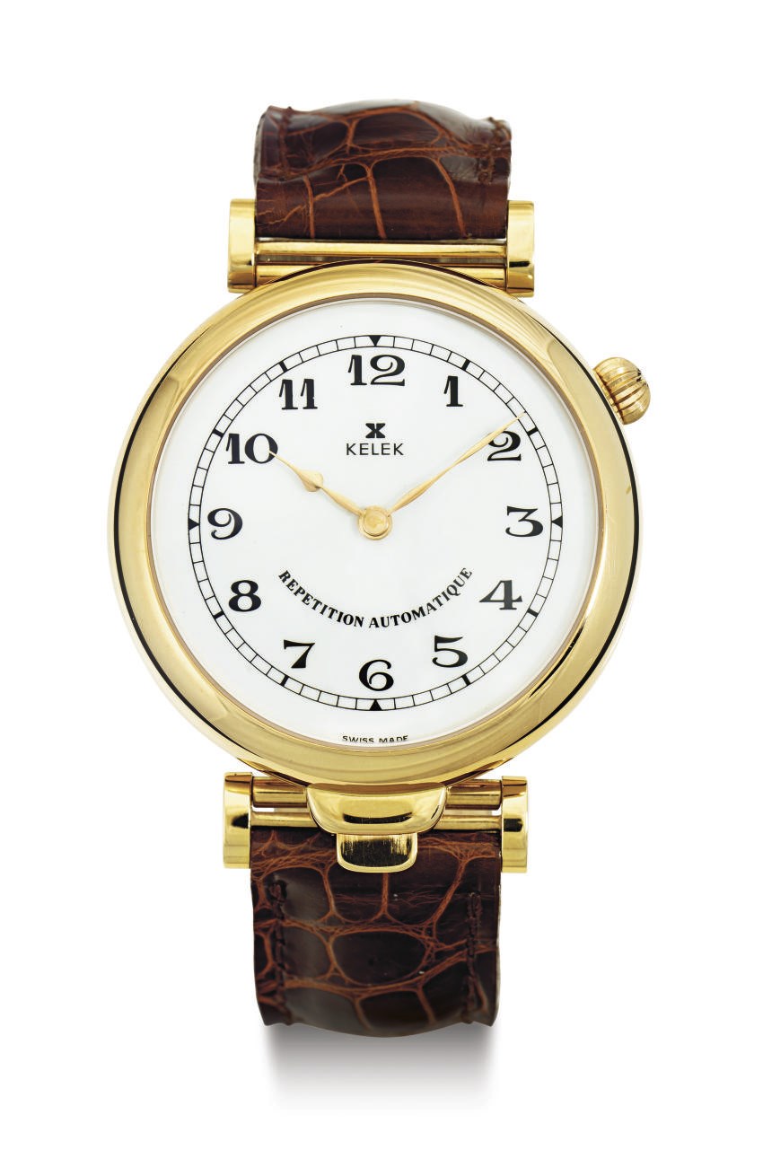KELEK.  AN 18K GOLD FIVE MINUTE REPEATING AUTOMATIC WRISTWATCH