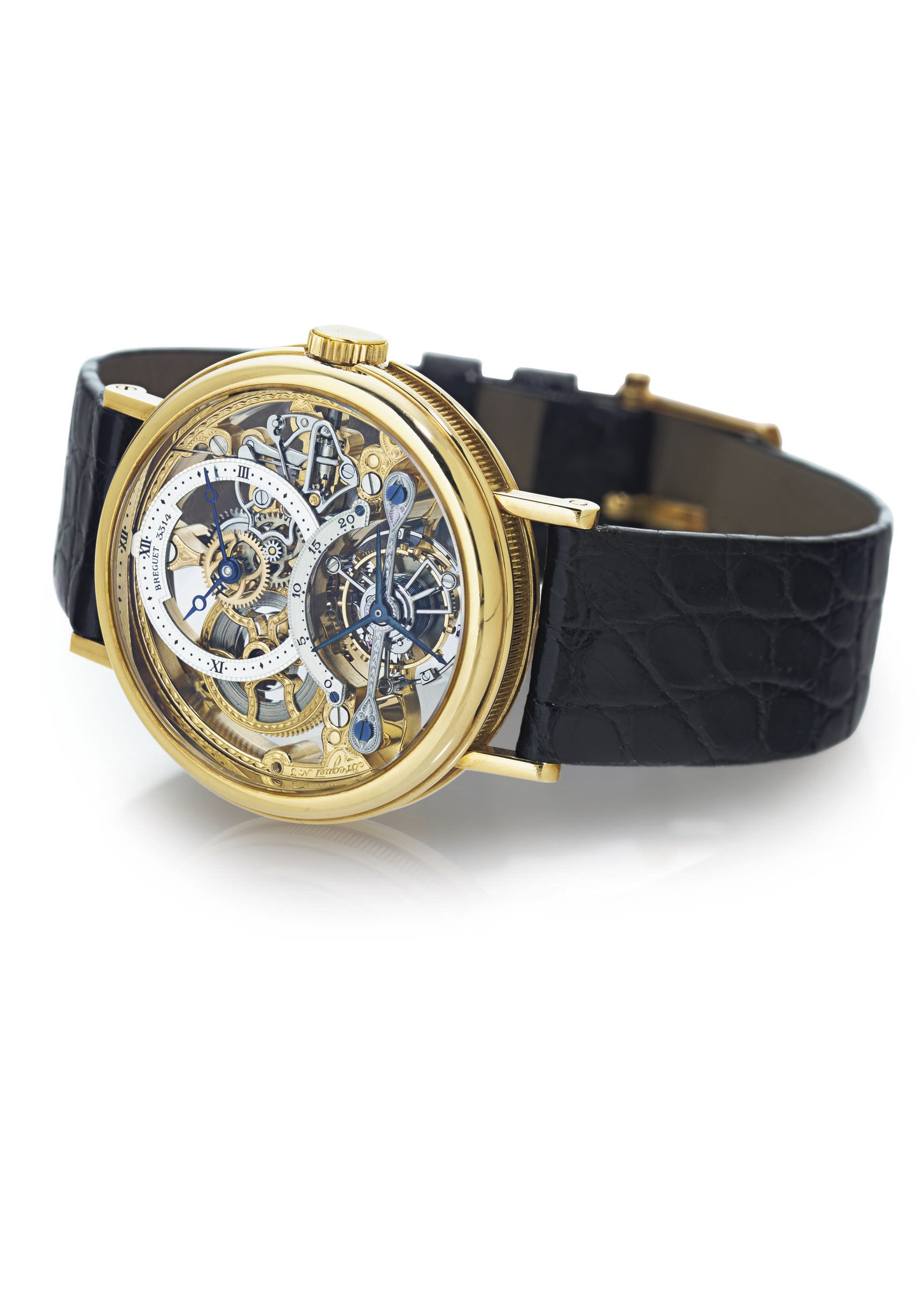 BREGUET. A FINE 18K GOLD SKELETONIZED TOURBILLON WRISTWATCH