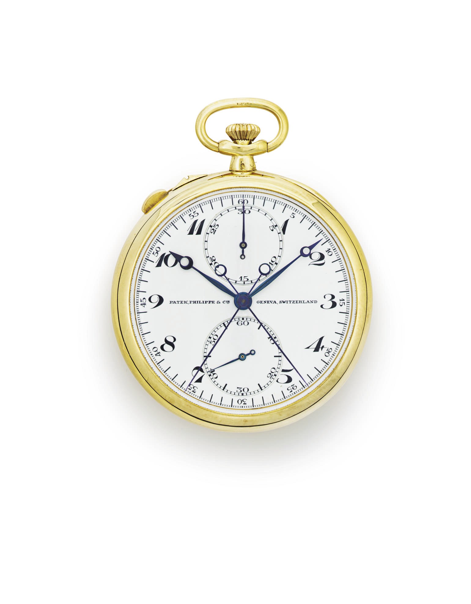 PATEK PHILIPPE.  AN 18K GOLD OPENFACE KEYLESS LEVER SPLIT-SECONDS CHRONOGRAPH POCKET WATCH