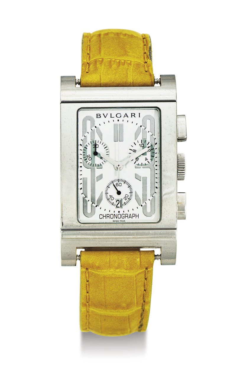 BULGARI.  A STAINLESS STEEL CHRONOGRAPH WRISTWATCH WITH DATE