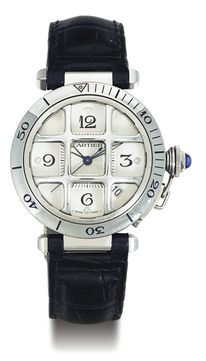 CARTIER.  A STAINLESS STEEL AUTOMATIC WRISTWATCH WITH DATE AND CENTER SECONDS