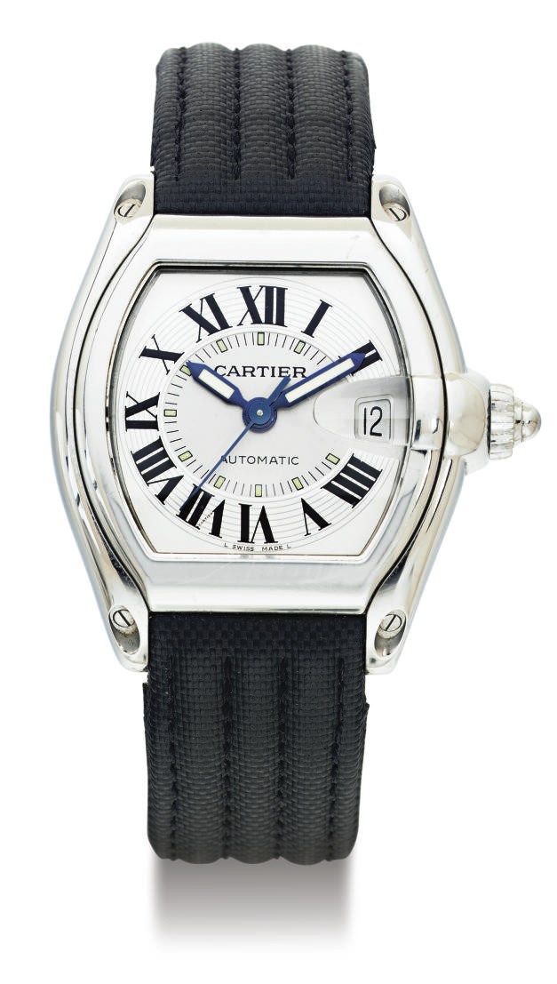 CARTIER. A LARGE STAINLESS STEEL AUTOMATIC WRISTWATCH WITH CENTER SECONDS AND DATE
