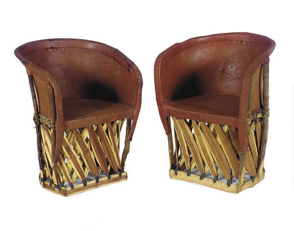 A PAIR OF RED LEATHER AND WOOD TUB CHAIRS